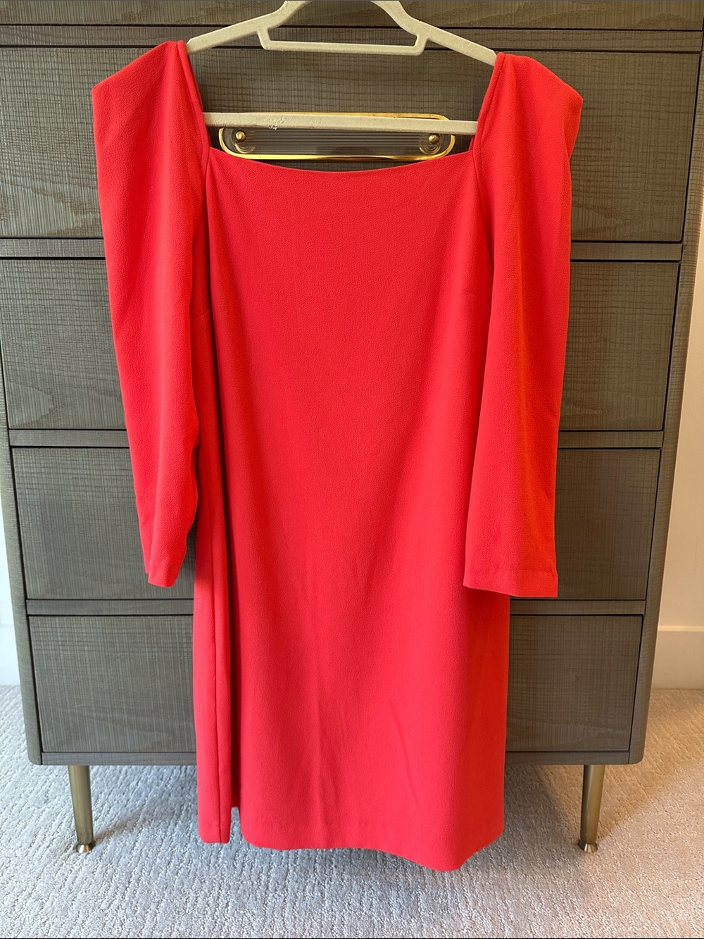 Trina Turk Coral Long Sleeve Mini Sheath Dress with Puff Sleeve